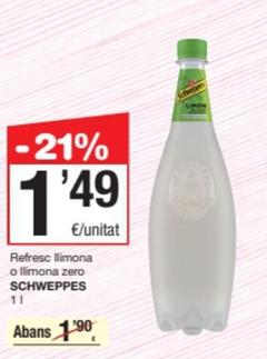 Oferta de Schweppes - Refresc Llimona / Llimona Zero por 1,49€ en SPAR Fragadis