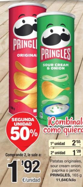 Oferta de Pringles - Patatas Originales / Sour Cream Onion / Paprika / Jamón por 2,55€ en SPAR Fragadis