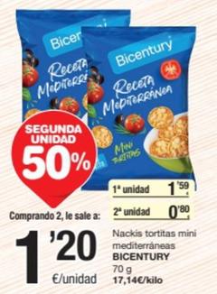 Oferta de Bicentury - Nackis Tortitas Mini Mediterráneas por 1,59€ en SPAR Fragadis