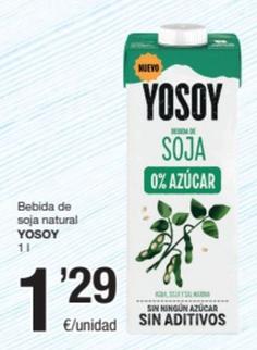 Oferta de Yosoy - Bebida De Soja Natural por 1,29€ en SPAR Fragadis