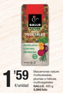 Oferta de Gallo - Macarrones Nature Multicereales / Plumas / Hélices Multivegetales por 1,59€ en SPAR Fragadis