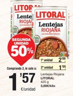 Oferta de Litoral - Lentejas Riojana por 2,09€ en SPAR Fragadis