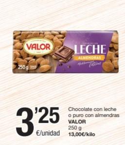 Oferta de Valor - Chocolate Con Leche / Puro Con Almendras por 3,25€ en SPAR Fragadis