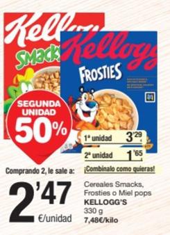 Oferta de Kellogg's - Cereales Smacks / Frosties / Miel Pops por 3,29€ en SPAR Fragadis