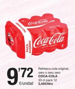 Oferta de Coca-cola - Refresco Cola Original / Zero / Zero Zero por 9,72€ en SPAR Fragadis
