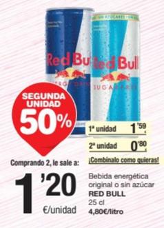 Oferta de Red Bull - Bebida Energética Original / Sin Azúcar por 1,59€ en SPAR Fragadis