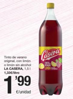 Oferta de La Casera - Tinto De Verano Original / Con Limón / Limón Sin Alcohol por 1,99€ en SPAR Fragadis