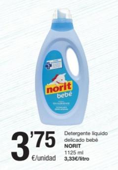 Oferta de Norit - Detergente Liquido Delicado Bebé por 3,75€ en SPAR Fragadis