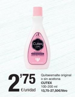 Oferta de Cutex - Quitaesmalte Original / Sin Acetona por 2,75€ en SPAR Fragadis