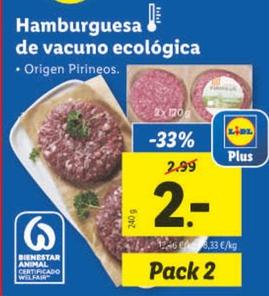 Oferta de Hamburguesa De Vacuno Ecologica por 2€ en Lidl