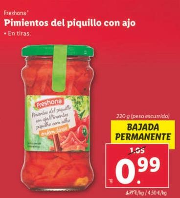 Oferta de Freshona - Pimientos Del Piquillo Con Ajo por 0,99€ en Lidl