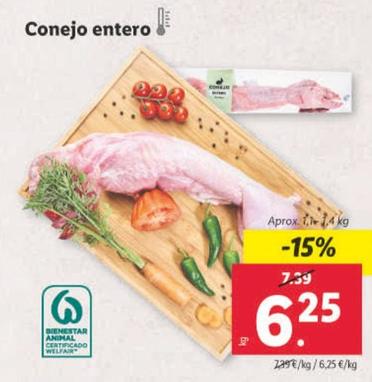 Oferta de Conejo Entero por 6,25€ en Lidl