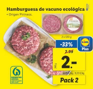 Oferta de Hamburguesa De Vacuno Ecológica por 2€ en Lidl