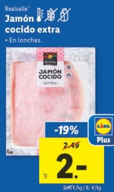 Oferta de Realvalle - Jamón De Cocido Extra por 2€ en Lidl
