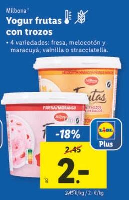 Oferta de Milbona - Yogur Frutas Con Trozos por 2€ en Lidl