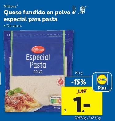 Oferta de Milbona - Queso Fundido En Polvo Especial Para Pasta por 1€ en Lidl
