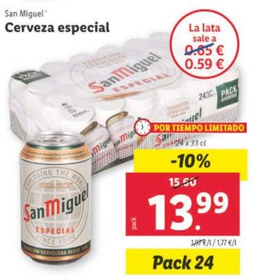 Oferta de San Miguel - Cerveza Especial por 13,99€ en Lidl