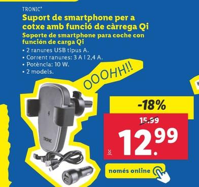 Oferta de Tronic - Soporte De Smartphone Para Coche Con Funcion De Carga Qi por 12,99€ en Lidl