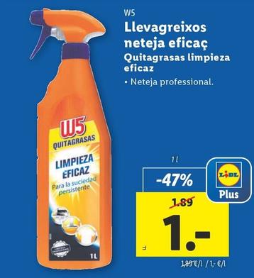 Oferta de W5 - Quitagrasas Limpieza por 1€ en Lidl