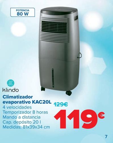 Oferta de Klindo - Climatizador evaporativo KAC20L por 119€ en Carrefour