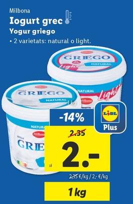 Oferta de Milbona - Yogur Griego por 2€ en Lidl