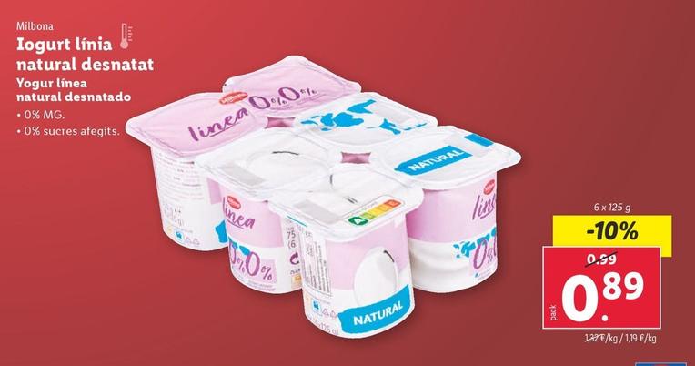 Oferta de Milbona - Yogur Linea Natural Desnatado por 0,89€ en Lidl