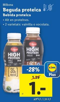Oferta de Milbona - Bebida Proteica por 1€ en Lidl