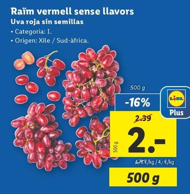 Oferta de Uva Roja Sin Semillas por 2€ en Lidl