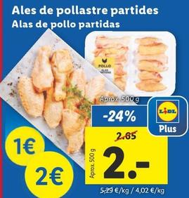 Oferta de Alas De Pollo Partidas por 2€ en Lidl