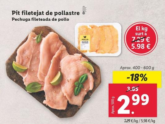 Oferta de Pechuga Fileteada De Pollo por 2,99€ en Lidl