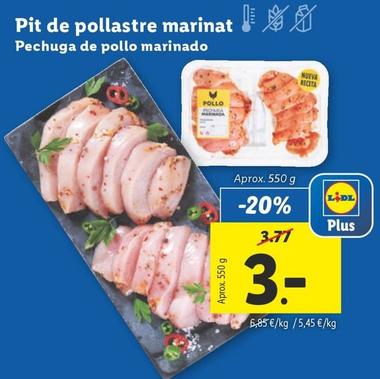 Oferta de Pechuga De Pollo Marinado por 3€ en Lidl
