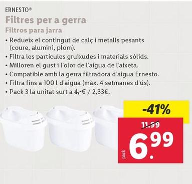 Oferta de Ernesto - Filtros Para Jarra por 6,99€ en Lidl