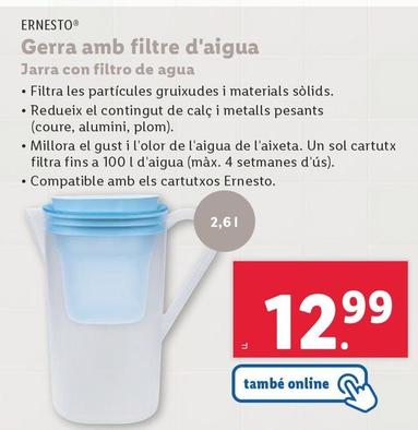 Oferta de Ernesto - Jarra Con Filtro De Agua por 12,99€ en Lidl