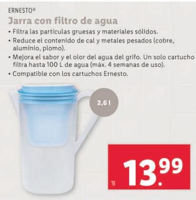 Oferta de Ernesto - Jarra Con Filtro De Agua por 13,99€ en Lidl