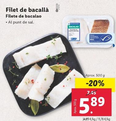 Oferta de Filete De Bacalao Al Punto De Sal por 5,89€ en Lidl