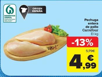 Oferta de Carrefour - Pechuga Entera De Pollo por 4,99€ en Carrefour Market