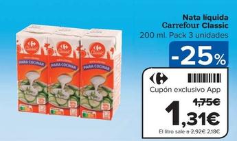 Oferta de Carrefour - Nata Líquida por 1,31€ en Carrefour Market