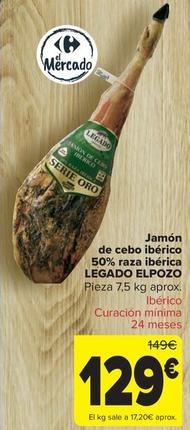 Oferta de Elpozo - Jamón De Cebo Ibérico 50% Raza Ibérica Legado por 129€ en Carrefour Market