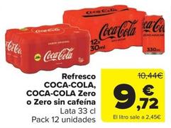 Oferta de Coca-cola - Refresco Zero O Zero Sin Cafeína por 9,72€ en Carrefour Market