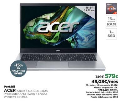 Oferta de Acer - Portátil Aspire 3 NX.KSJEB.00A por 579€ en El Corte Inglés
