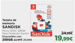 Oferta de Sandisk - Tarjeta De Memoria Micro SDXC 128GB Para Nintendo Switch por 19,99€ en El Corte Inglés