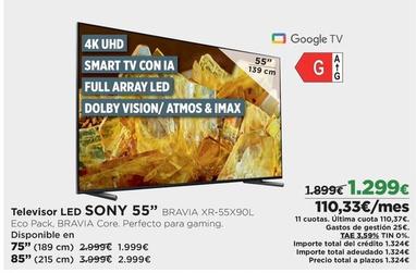 Oferta de Sony - Televisor Led 55" Bravia XR-55X90L por 1299€ en El Corte Inglés