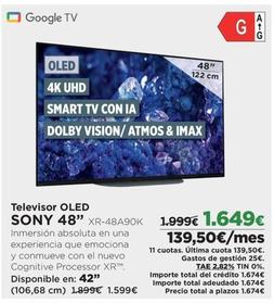 Oferta de Sony - Televisor OLed 48" XR-48A90K por 1649€ en El Corte Inglés