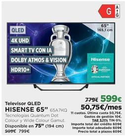 Oferta de Hisense - Televisor QLed 65" 65A7KQ  por 599€ en El Corte Inglés