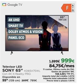 Oferta de Sony - Televisor Led 65" KD65X75WL por 999€ en El Corte Inglés