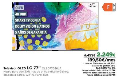 Oferta de Lg - Televisor OLed 77" OLED77G26LA por 2249€ en El Corte Inglés