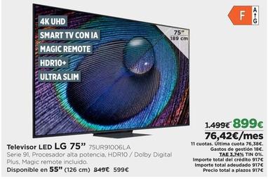 Oferta de Lg - Televisor Led 75" 75UR91006LA por 899€ en El Corte Inglés