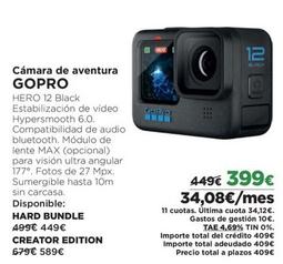 Oferta de Gopro - Cámara De Aventura Hero 12 Black por 399€ en El Corte Inglés