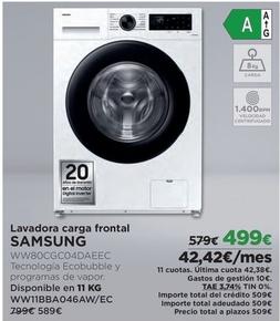 Oferta de Samsung - Lavadora Carga Frontal WW80CGC04DAEEC por 499€ en El Corte Inglés