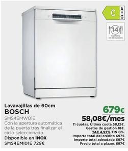 Oferta de Bosch - Lavavajillas De 60Cm SMS4EMWO1E por 679€ en El Corte Inglés
